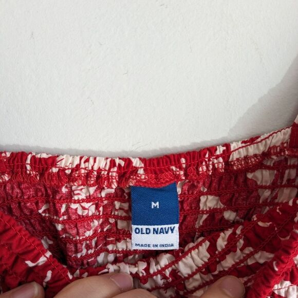 Old Navy Red Floral Ruffle Trim Smocked Square Neck Blouse Top - Picture 6 of 7